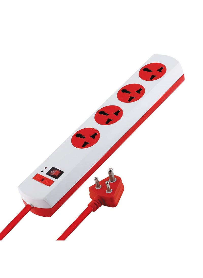 MX MX 4 Way Outlet Power Strip with Universal Socket Master Switch Fuse LED Indicator Spike Guard Extension Board Auto detect Wire Connection 5 Meter  - Image 1