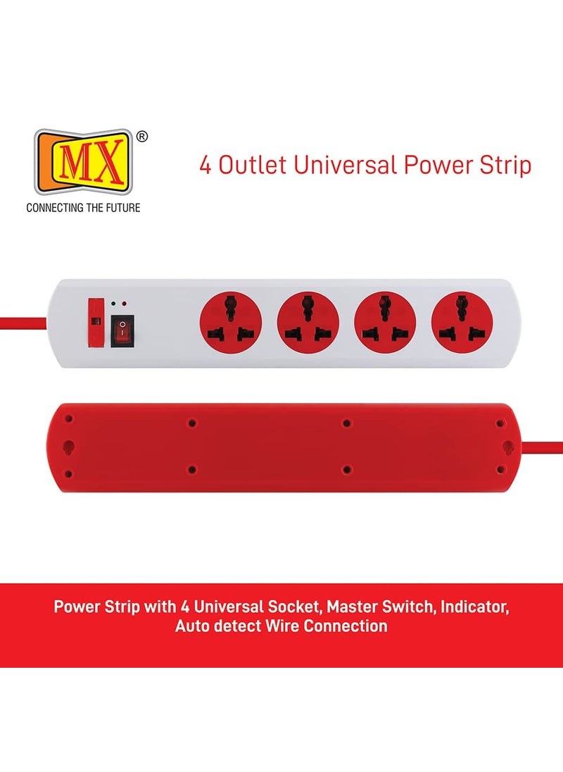 MX MX 4 Way Outlet Power Strip with Universal Socket Master Switch Fuse LED Indicator Spike Guard Extension Board Auto detect Wire Connection 5 Meter  - Image 2