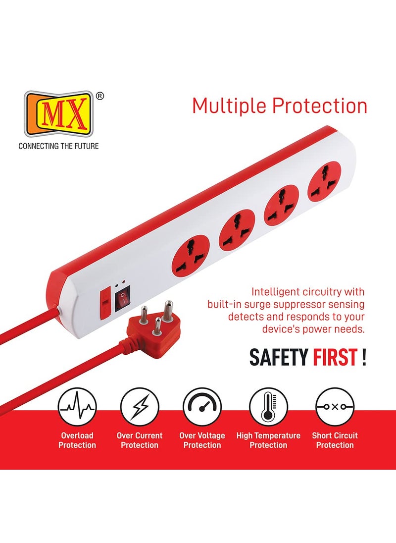 MX MX 4 Way Outlet Power Strip with Universal Socket Master Switch Fuse LED Indicator Spike Guard Extension Board Auto detect Wire Connection 5 Meter  - Image 4