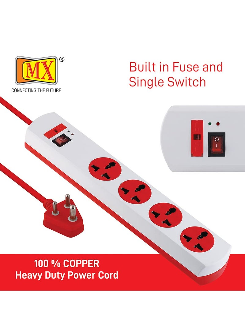 MX MX 4 Way Outlet Power Strip with Universal Socket Master Switch Fuse LED Indicator Spike Guard Extension Board Auto detect Wire Connection 5 Meter  - Image 5