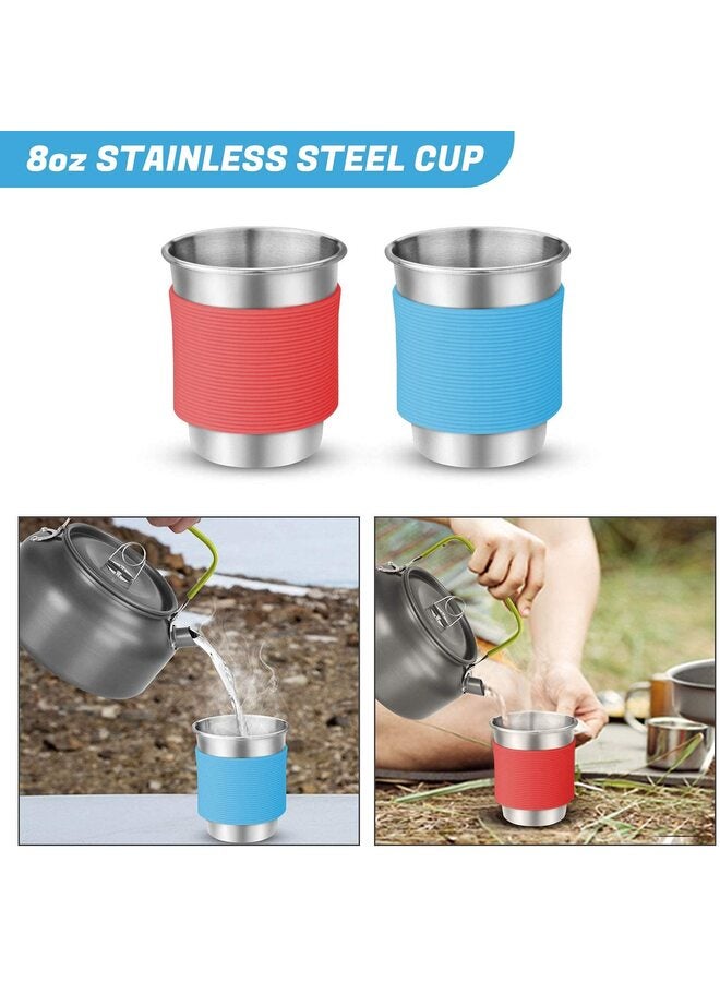 15 Piece Camping Cookware Mess Kit, Nonstick Lightweight Pot Set with Stainless Steel Cup, Plate, Fork, Knife and Spoon for Camping, Backpacking, Outdoor Cooking and Picnics (Black) - Image 5