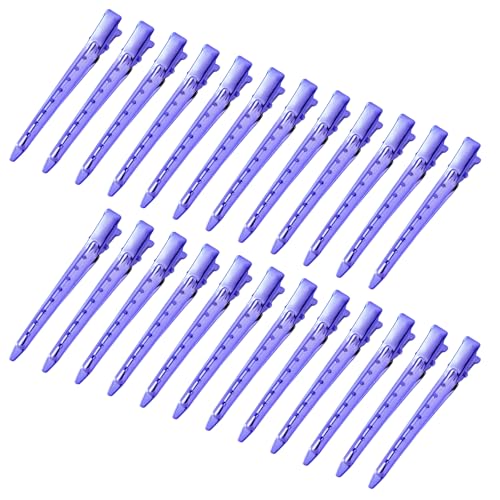 Bantoye 24 Packs Duck Bill Clips Bantoye 335 Inches Rustproof Metal Alligator Curl Clips with Holes for Hair Styling Hair Coloring Bright Purple - Image 1