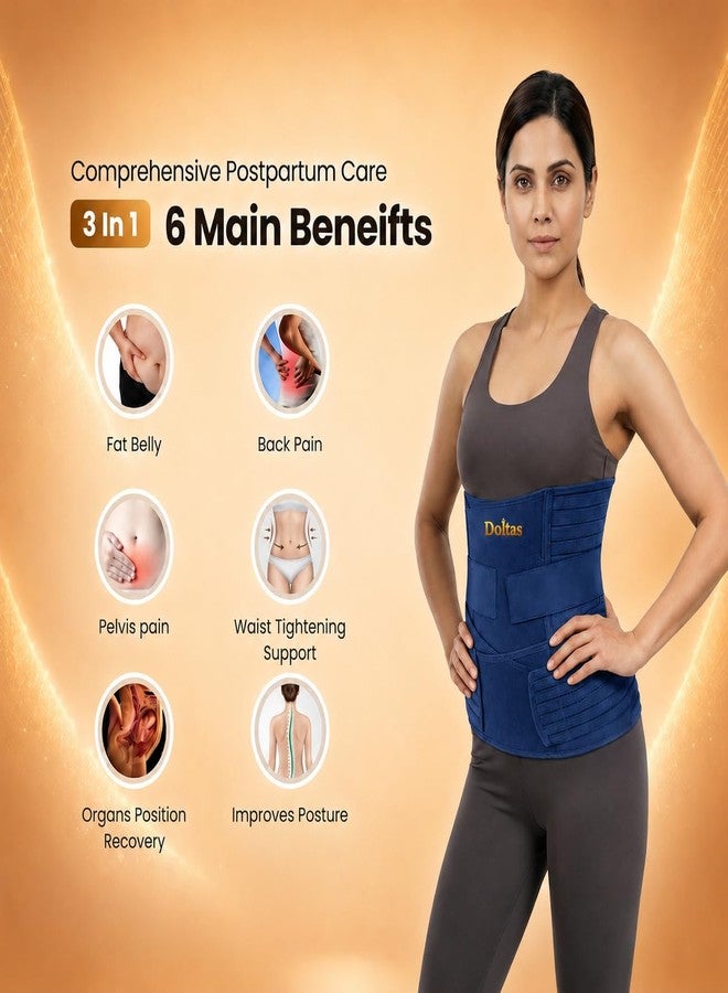 DOLTAS 3-in-1 Post Pregnancy Belt for Women | Postpartum Abdominal & Pelvic Support Belt | C-Section Recovery Belly Wrap for Waist Tummy Compression | Adjustable Maternity Belt Free Size (Navy Blue) - Image 4