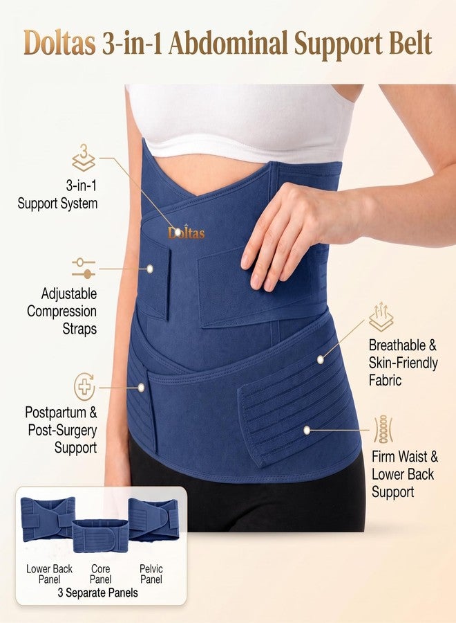 DOLTAS 3-in-1 Post Pregnancy Belt for Women | Postpartum Abdominal & Pelvic Support Belt | C-Section Recovery Belly Wrap for Waist Tummy Compression | Adjustable Maternity Belt Free Size (Navy Blue) - Image 3