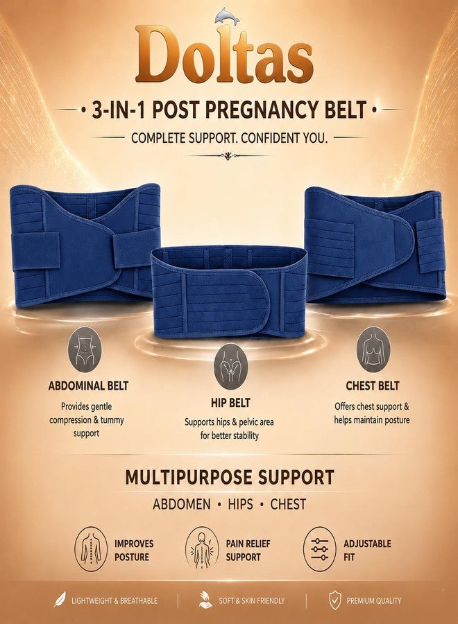 DOLTAS 3-in-1 Post Pregnancy Belt for Women | Postpartum Abdominal & Pelvic Support Belt | C-Section Recovery Belly Wrap for Waist Tummy Compression | Adjustable Maternity Belt Free Size (Navy Blue) - Image 2