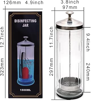 ZIBARBER جرّة تعقيم زيبربر زجاجية 50 أونصة كبيرة لجرّات التعقيم لأدوات المانيكير والبيديكير وأدوات الحلاقين - Image 2