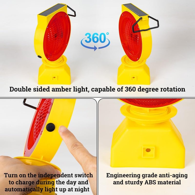 NPKRRSK Solar Industrial Warning Lights - Wireless Waterproof Rechargeable Safety Barricade Lights with 2-Sided Amber LED for Road Construction and Vehicle Emergency (Red) - Image 5