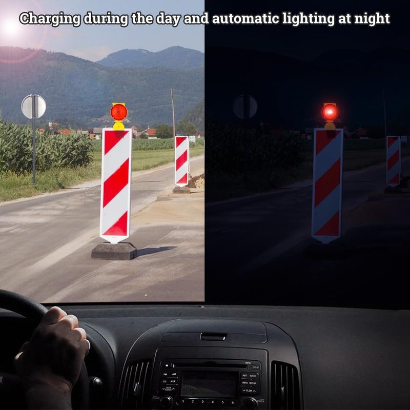 NPKRRSK Solar Industrial Warning Lights - Wireless Waterproof Rechargeable Safety Barricade Lights with 2-Sided Amber LED for Road Construction and Vehicle Emergency (Red) - Image 3