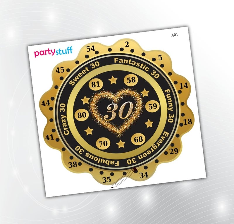 PartyStuff Tambola Housie - Golden Black 30th Anniversary kukuba (12 Piece) - Image 1