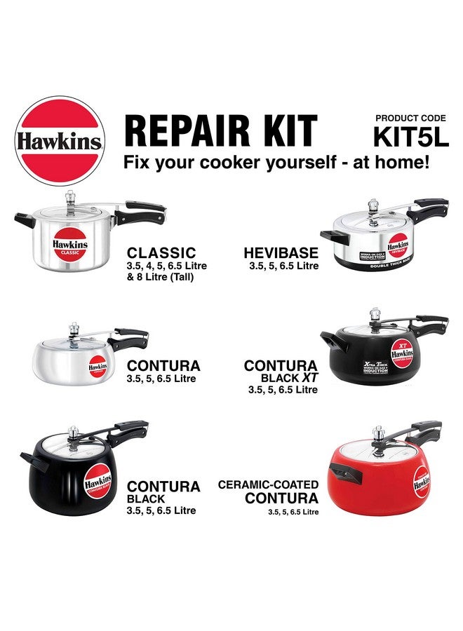 Hawkins Plastic Pressure Cooker Repair Kit With Cooker Gasket, Safety Valve, Body Handles And Spanner (Kit5L), Black Standard, 5 Liter - Image 4
