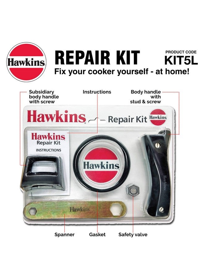 Hawkins Plastic Pressure Cooker Repair Kit With Cooker Gasket, Safety Valve, Body Handles And Spanner (Kit5L), Black Standard, 5 Liter - Image 3