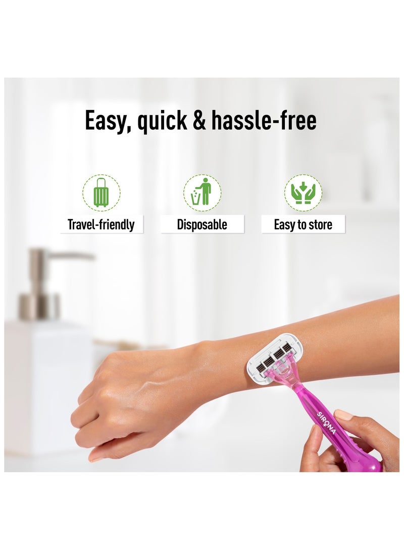 سيرونا ماكينة حلاقة سيرونا 4 شفرات قابلة لإعادة الاستخدام لإزالة الشعر للنساء - قطعة واحدة | مع خلاصة الصبار لتنعيم الذراعين والساقين والإبطين وخط البيكيني | ماكينة حلاقة نسائية - Image 5