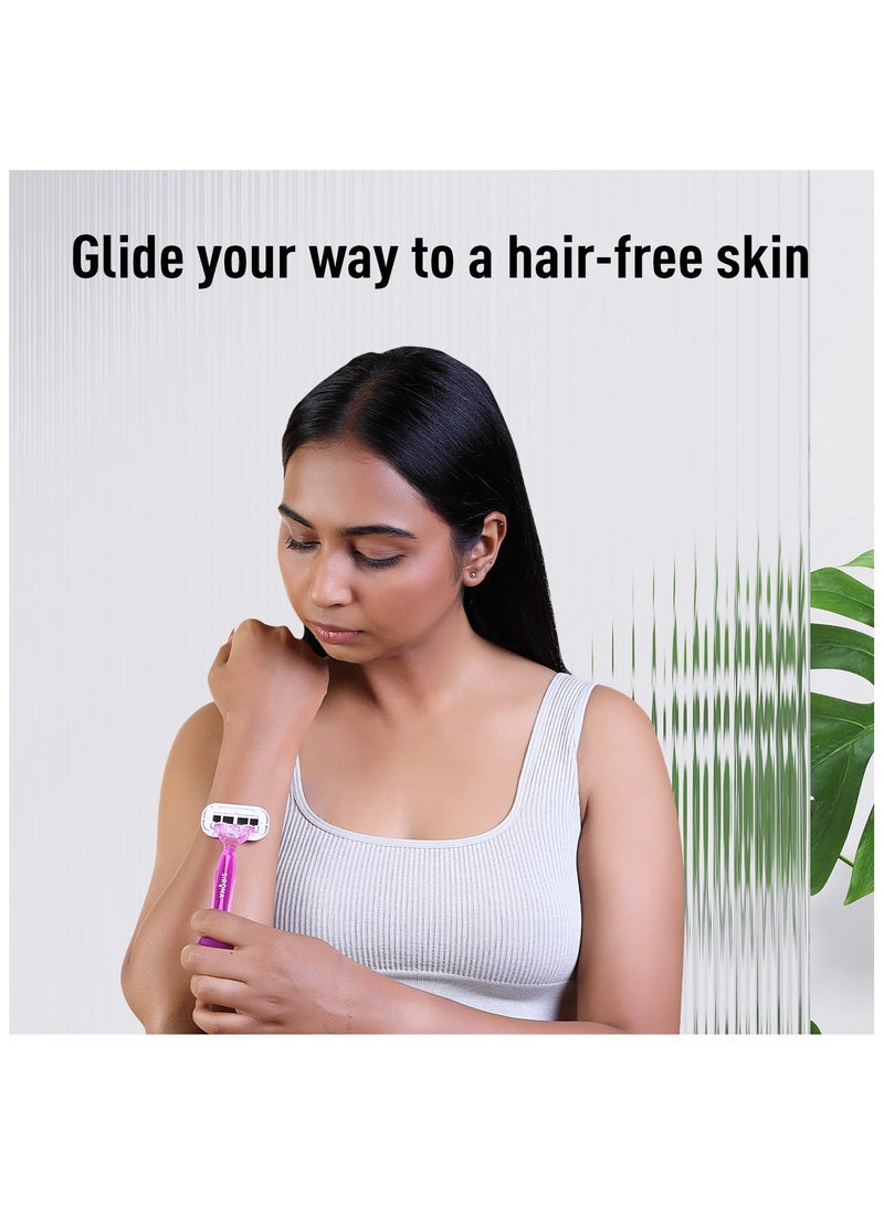 سيرونا ماكينة حلاقة سيرونا 4 شفرات قابلة لإعادة الاستخدام لإزالة الشعر للنساء - قطعة واحدة | مع خلاصة الصبار لتنعيم الذراعين والساقين والإبطين وخط البيكيني | ماكينة حلاقة نسائية - Image 2