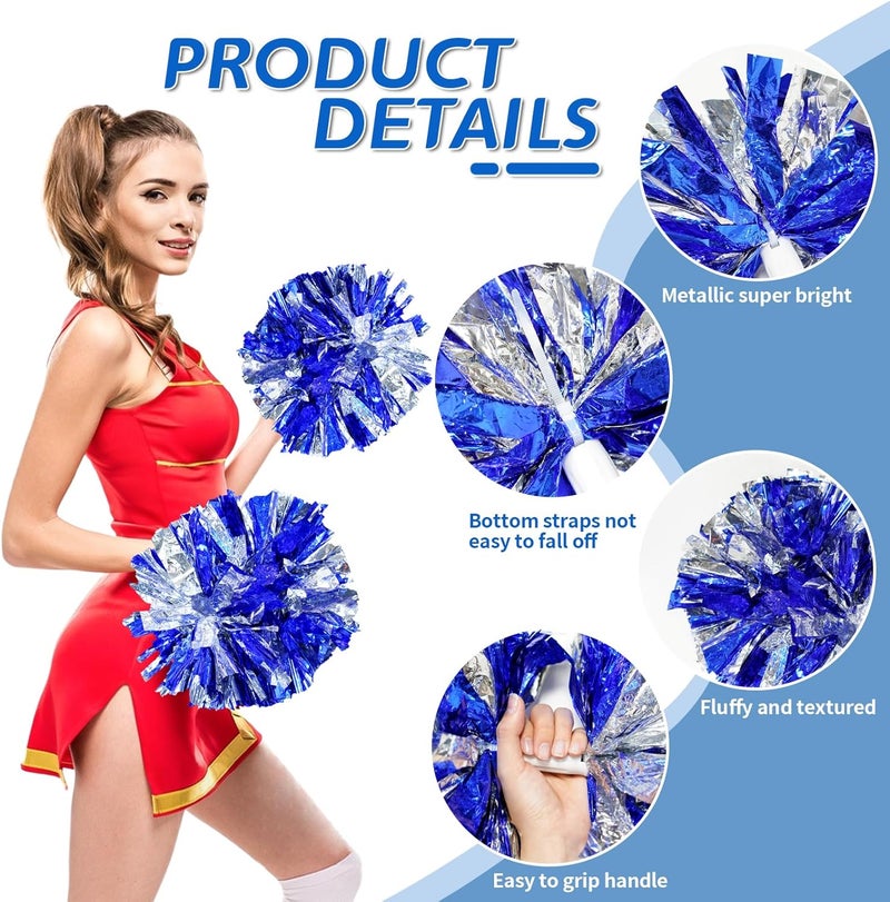 CREATIEE-PRO 4Pcs Metallic Cheerleading Pom Poms, Creatiee 2 Pair Cheerleader Cheering Squad Pompoms for School Sports Dance Games Team Spirit Cheer - Image 2