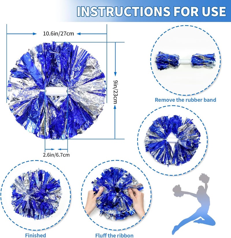 CREATIEE-PRO 4Pcs Metallic Cheerleading Pom Poms, Creatiee 2 Pair Cheerleader Cheering Squad Pompoms for School Sports Dance Games Team Spirit Cheer - Image 3