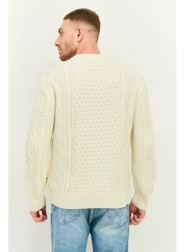 GANT Men Crew Neck Knitted Sweater, Cream  - Image 3