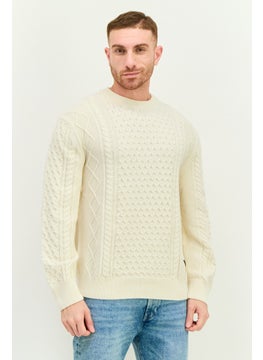 GANT Men Crew Neck Knitted Sweater, Cream  - Image 1