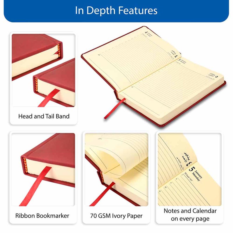 FIS مفكرة FIS 2026 A5، 148x210 مم، غلاف PU إيطالي مبطن من جانب واحد، زوايا مدورة، تنسيق يوم واحد في الصفحة، عربي/إنجليزي، ورق إيطالي عاجي 70 جرام - Image 5