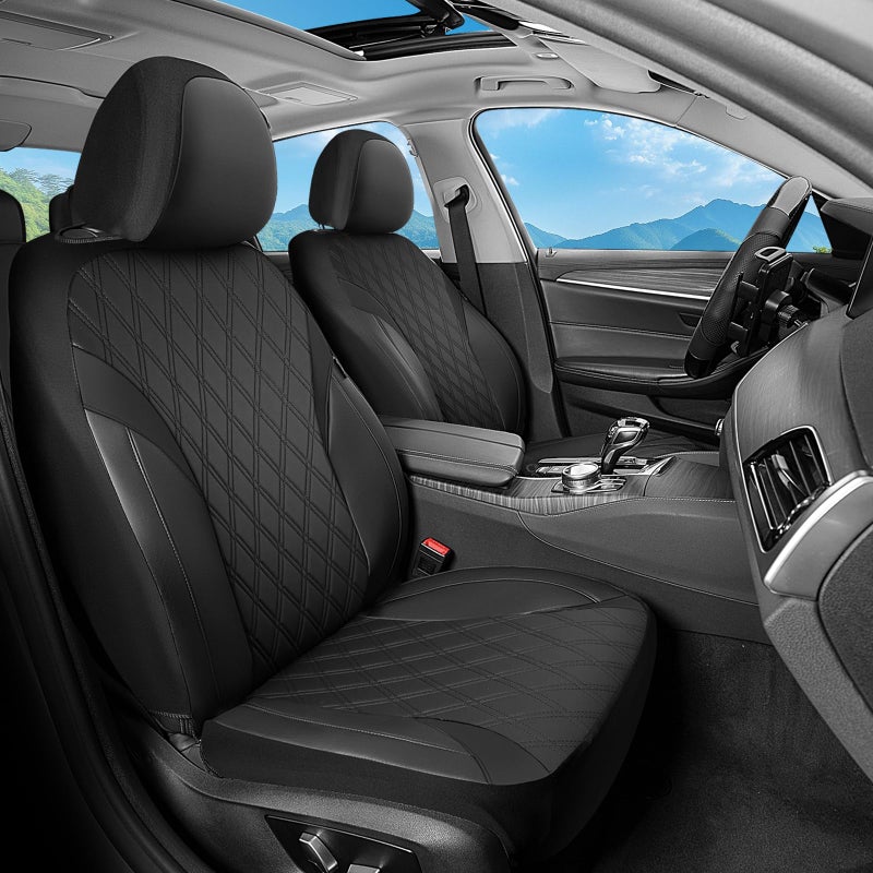 FLORICH Car Seat Covers Full Set, Leather Seat Covers for Cars, Car Seat Protector Waterproof Breathable, Universal Automotive Seat Covers, Front and Rear Car Seat Cover Fit for Most Sedans SUV Truck - Image 2