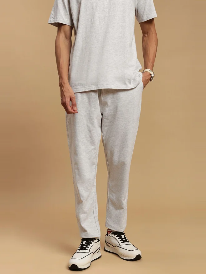 ECOLORE Men White Plain Cotton Joggers with Drawstring