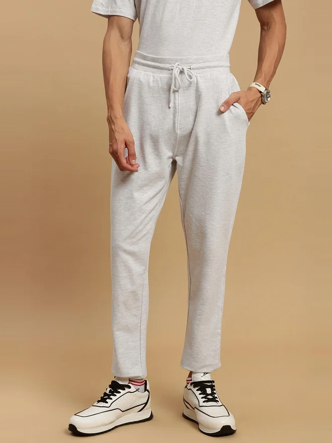 ECOLORE Men White Plain Cotton Joggers with Drawstring