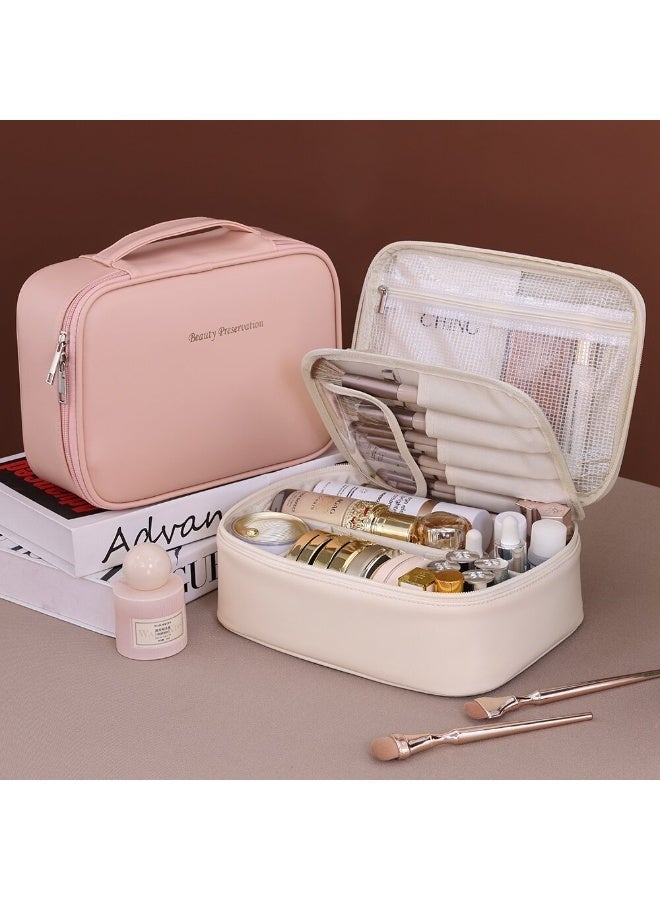 حقيبة سفر للمكياج، حقائب مستحضرات تجميل كبيرة السعة مع جيوب، حقيبة أدوات تجميل محمولة مقاومة للماء للنساء والفتيات - Image 3