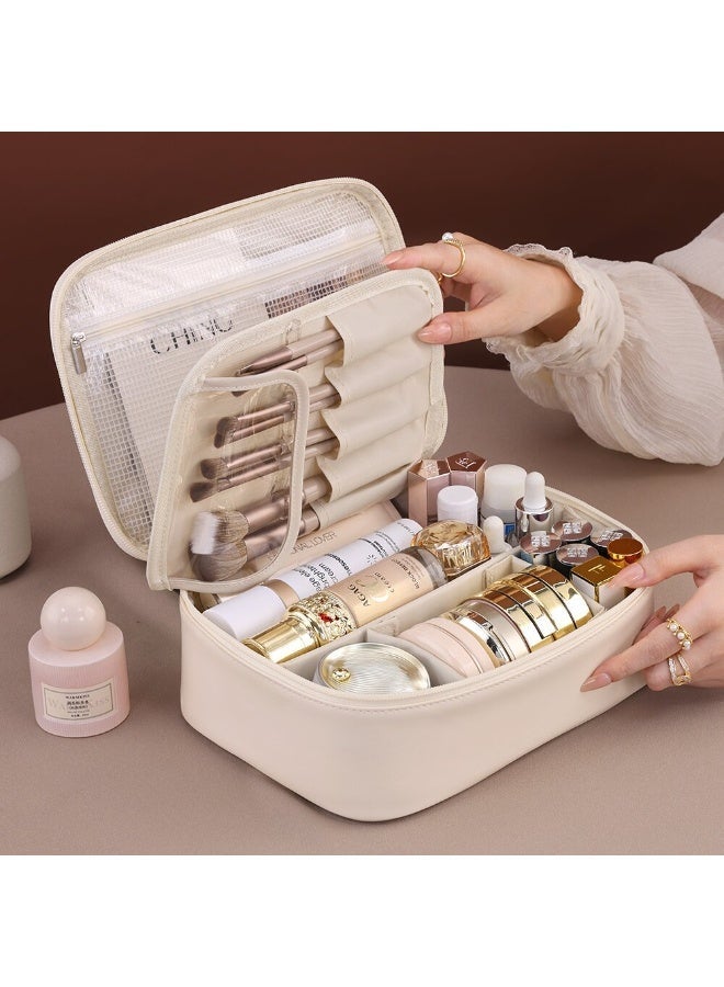 حقيبة سفر للمكياج، حقائب مستحضرات تجميل كبيرة السعة مع جيوب، حقيبة أدوات تجميل محمولة مقاومة للماء للنساء والفتيات - Image 1