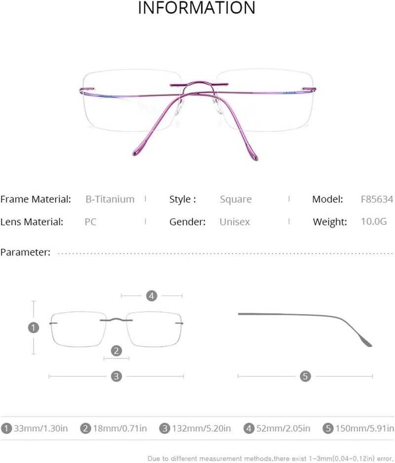 FONEX Titanium Glasses Frame,Rimless Frameless Optical Eyewear Eyeglasses for Men and Women F85634 - Image 2