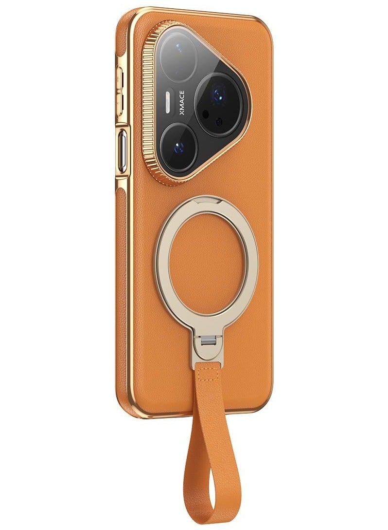 general Magnetic Case for Huawei Pura 80 Pro/Pro+, Premium Leather Case with Hand Strap Wristband, 360° Rotatable Ring Stand Shockproof Back Cover with Lens Protector - Image 1