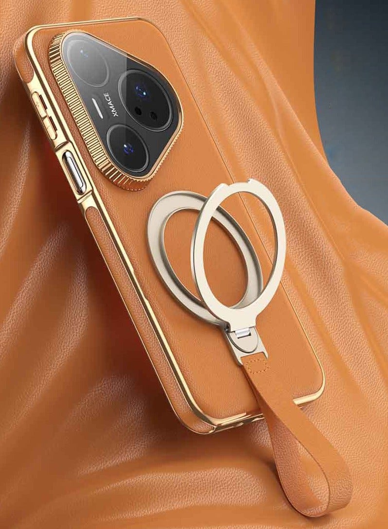 general Magnetic Case for Huawei Pura 80 Pro/Pro+, Premium Leather Case with Hand Strap Wristband, 360° Rotatable Ring Stand Shockproof Back Cover with Lens Protector - Image 2