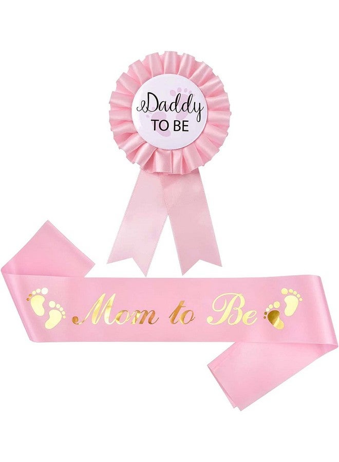 Akebrog Baby Shower Mom To Be Sash And Tinplate Badge Daddy To Be Combo Kit,Baby Gender Reveal Party Gifts (Light Pink) - Image 1