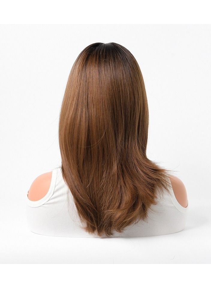 إستيل شعر مستعار كامل للباروكة الاصطناعية مقاومة للحرارة شعر مستعار طبيعي طويل مستقيم مع الانفجارات سيدة الألياف شعر مستعار بني غامق - Image 4