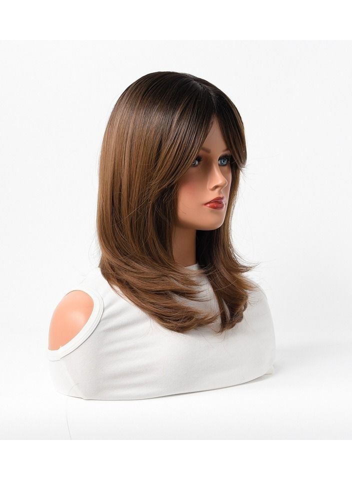 إستيل شعر مستعار كامل للباروكة الاصطناعية مقاومة للحرارة شعر مستعار طبيعي طويل مستقيم مع الانفجارات سيدة الألياف شعر مستعار بني غامق - Image 3