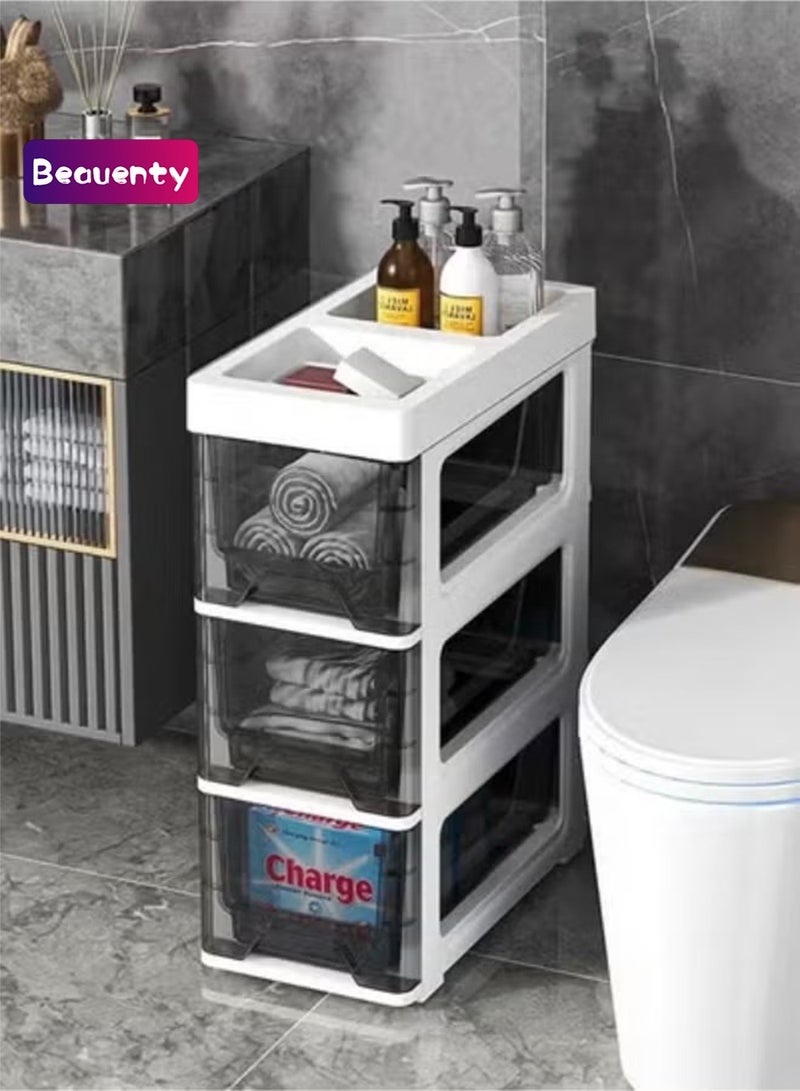 Beauenty 3 Layers Plastic Drawers Storage Cabinet With Wheel Storage Drawers for Closets Bedroom Hallway Bathroom - Image 1