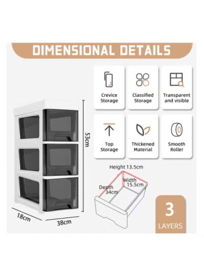 Beauenty 3 Layers Plastic Drawers Storage Cabinet With Wheel Storage Drawers for Closets Bedroom Hallway Bathroom - Image 5
