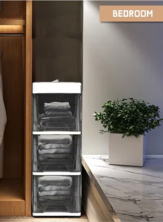 Beauenty 3 Layers Plastic Drawers Storage Cabinet With Wheel Storage Drawers for Closets Bedroom Hallway Bathroom - Image 3