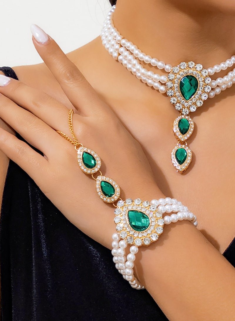 Vintage Gold-Green Diamond-Encrusted Pearl Teardrop Bracelet  - Image 4