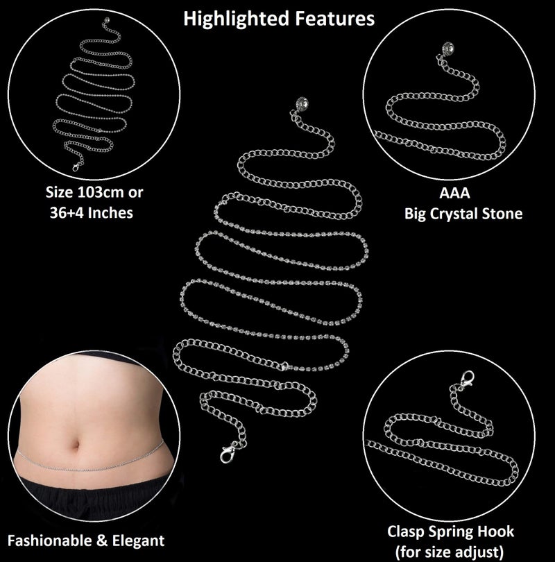 VAMA Saree Waist Strap belt Sontada karddhani vaddanam Kamarbandh Hip Body belly chain for women Girls (Silve waist strap belt) - Image 3