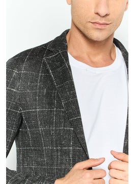 EMPORIO ARMANI Men Regular Fit Window Pane Pattern Formal Blazer, Charcoal  - Image 2