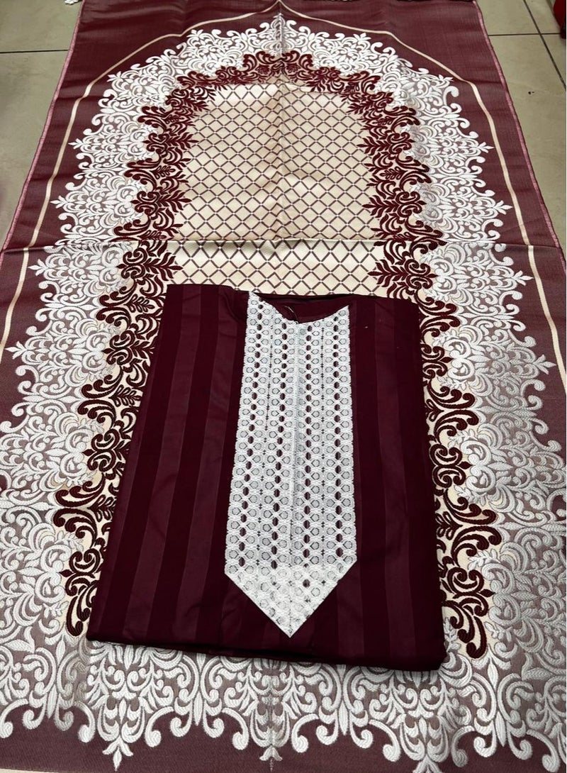 A wonderful and distinctive women's prayer set The set consists of a light prayer rug in elegant and suitable colors with a prayer dress with a zipper and a connected scarf, as well as a rosary with beads with the set to increase its beauty.  - Image 1