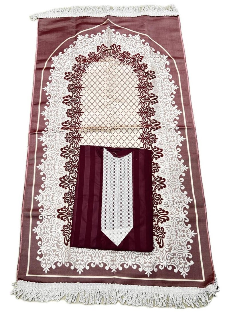 A wonderful and distinctive women's prayer set The set consists of a light prayer rug in elegant and suitable colors with a prayer dress with a zipper and a connected scarf, as well as a rosary with beads with the set to increase its beauty.  - Image 2