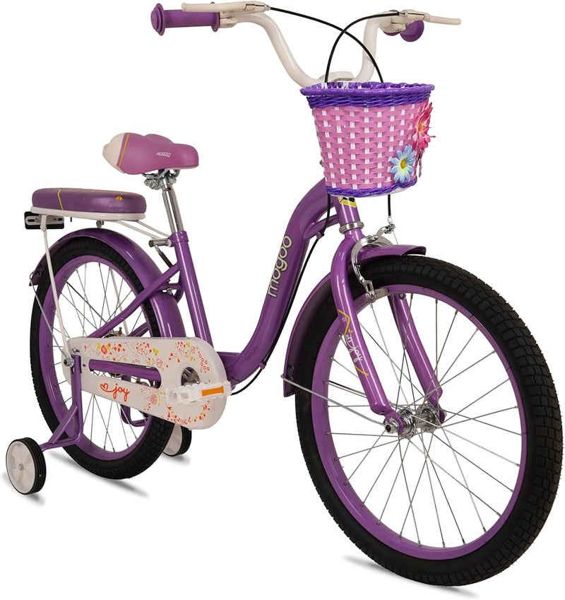 Mogoo Joy Kids Road Bike With Basket for 7-10 Years Old Girls, Adjustable Seat, Handbrake, Mudguards, Rear Seat, 16/20 Inch Bicycle w/Training Wheels - Image 2