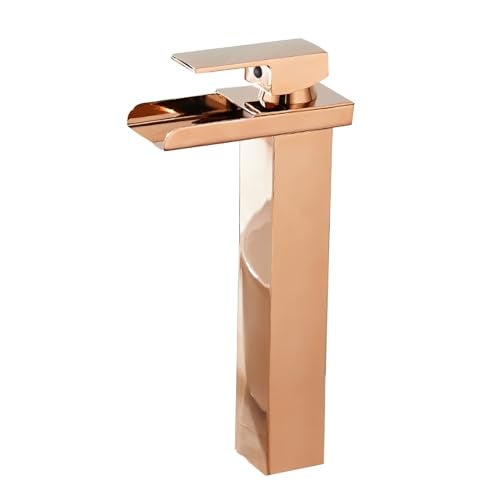 Carnival Brass Tall Body Square Waterfall Design Hot & Cold Rose Gold Single Lever Basin Mixer Tap (12" Inches) for Wash Basin, Bathroom | High Neck Pillar Cock Basin Mixer (Rose Gold) - Image 4