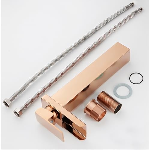 Carnival Brass Tall Body Square Waterfall Design Hot & Cold Rose Gold Single Lever Basin Mixer Tap (12" Inches) for Wash Basin, Bathroom | High Neck Pillar Cock Basin Mixer (Rose Gold) - Image 3