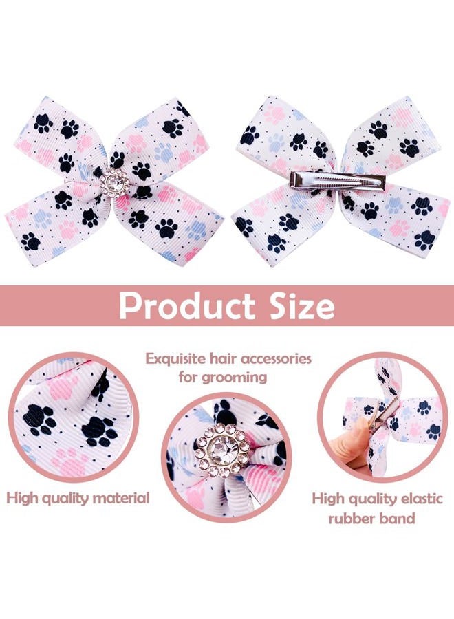 pet show 50Pcs/25Pairs 4" Paw Pattern Big Dog Hair Bows Bulk with Rubber Bands for Medium Large Dogs Puppy Rhinestone Bowknot Topknot Girl Boy Pet Grooming Hair Accessories - Image 3