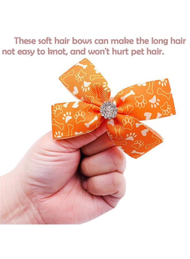pet show 50Pcs/25Pairs 4" Paw Pattern Big Dog Hair Bows Bulk with Rubber Bands for Medium Large Dogs Puppy Rhinestone Bowknot Topknot Girl Boy Pet Grooming Hair Accessories - Image 5