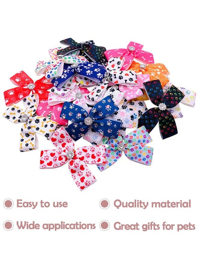 pet show 50Pcs/25Pairs 4" Paw Pattern Big Dog Hair Bows Bulk with Rubber Bands for Medium Large Dogs Puppy Rhinestone Bowknot Topknot Girl Boy Pet Grooming Hair Accessories - Image 4