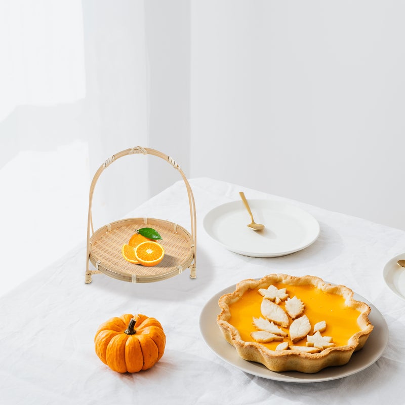 Handwoven Serving Basket Versatile Bread Fruit Basket With Handle Portable Woven Storage Basket - Image 2