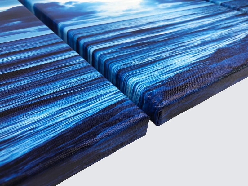 Pyradecor Modern 3 Panels Blue Clouds Landscape Canvas Wall Art Moon Sea Beach Pictures Paintings Artwork for Living Room Bedroom Home Decorations - Image 5