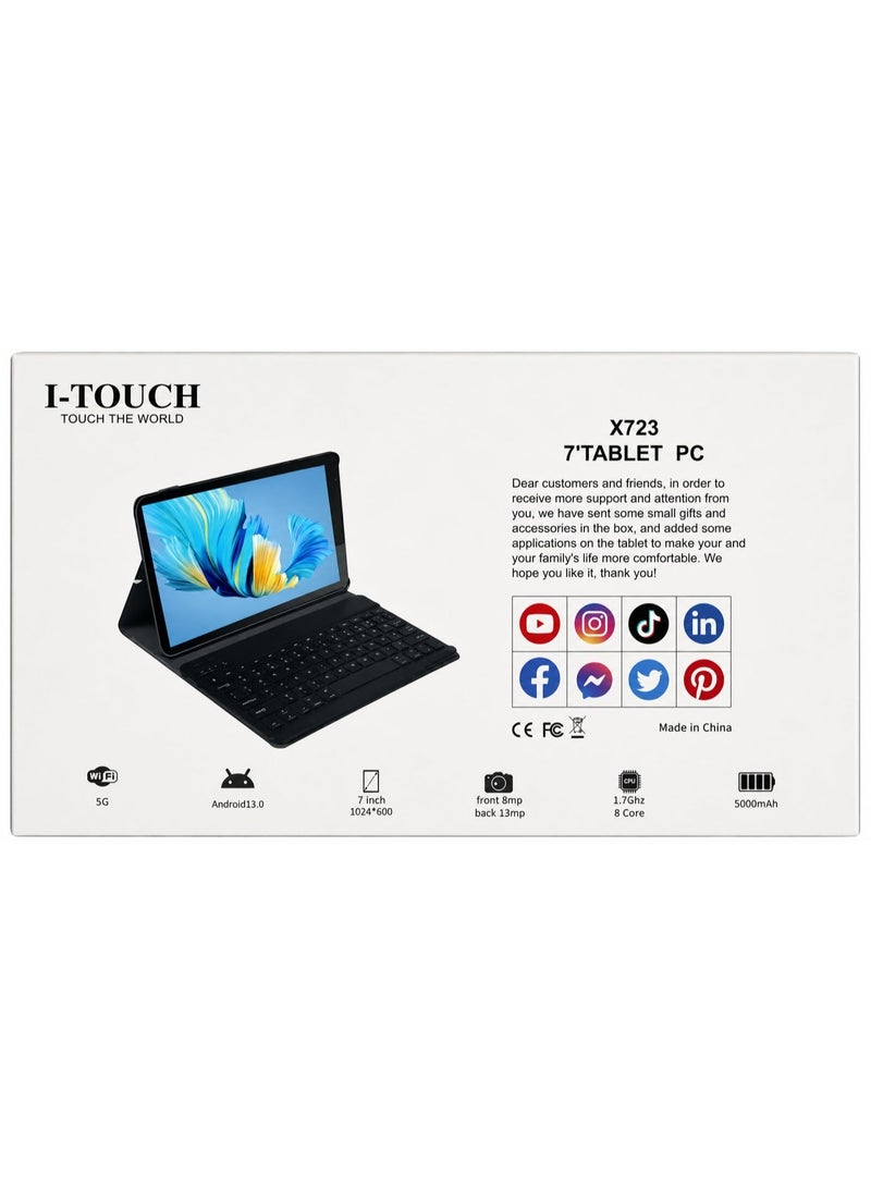 I-TOUCH X723 7 Inch Smart Tablet PC Android 13 | 1TB ROM + 16GB RAM | 5G WiFi | Quad/8-Core Processor | 5000mAh Battery | Keyboard, Mouse & Accessories Included | Black - Image 2